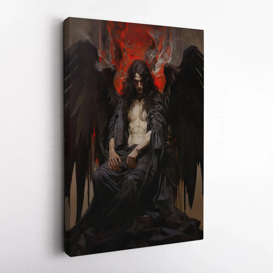 Fallen Angel Canvas Art | Dark Gothic Fantasy Portrait | Premium Gallery-Wrapped Print | Statement Wall Decor for Home Office
