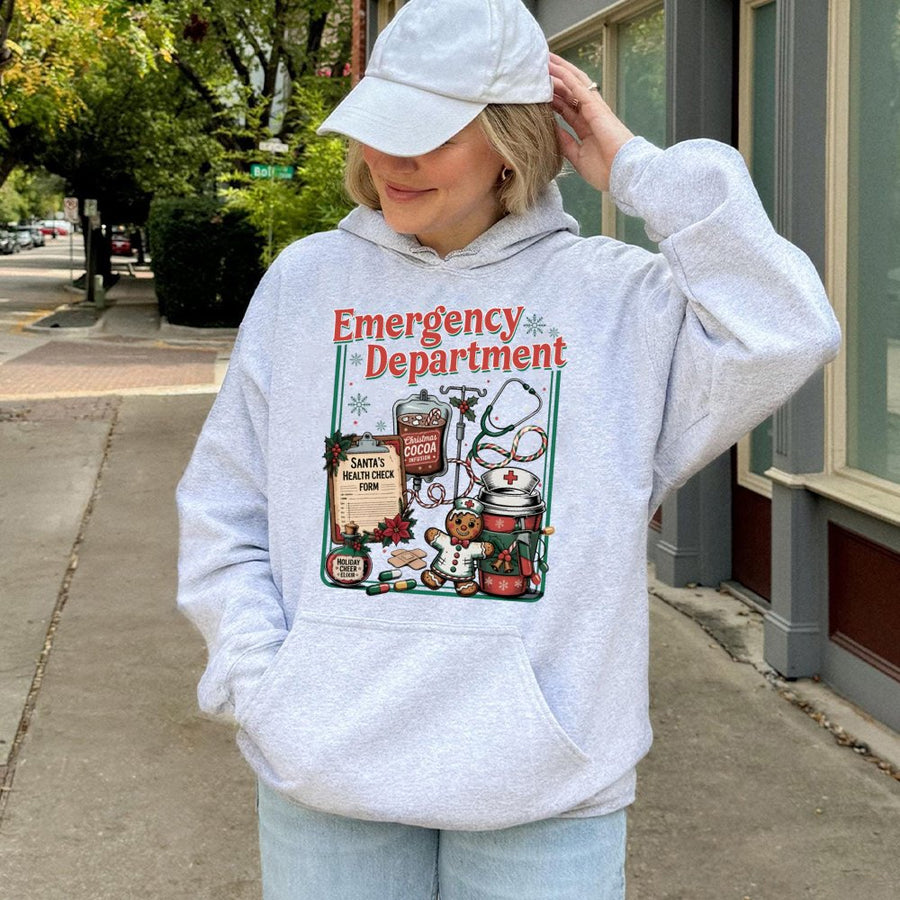 Emergency Department Christmas Hoodie | Festive Nurse Medical Design | Premium Cotton-Blend | Gift for RN ER Nurse Doctor