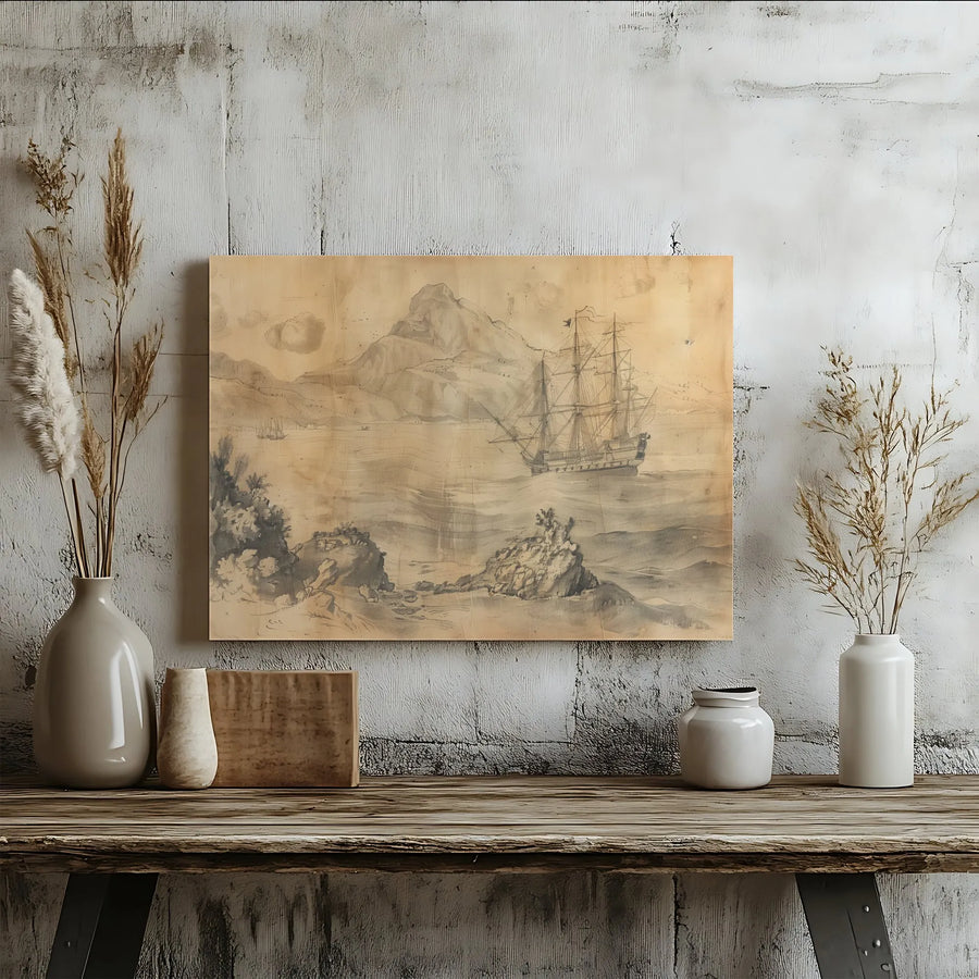 Vintage Tall Ship Canvas Art | Antique Nautical Seascape Sketch | Premium Fade-Resistant Print | Nautical Home Decor Gift