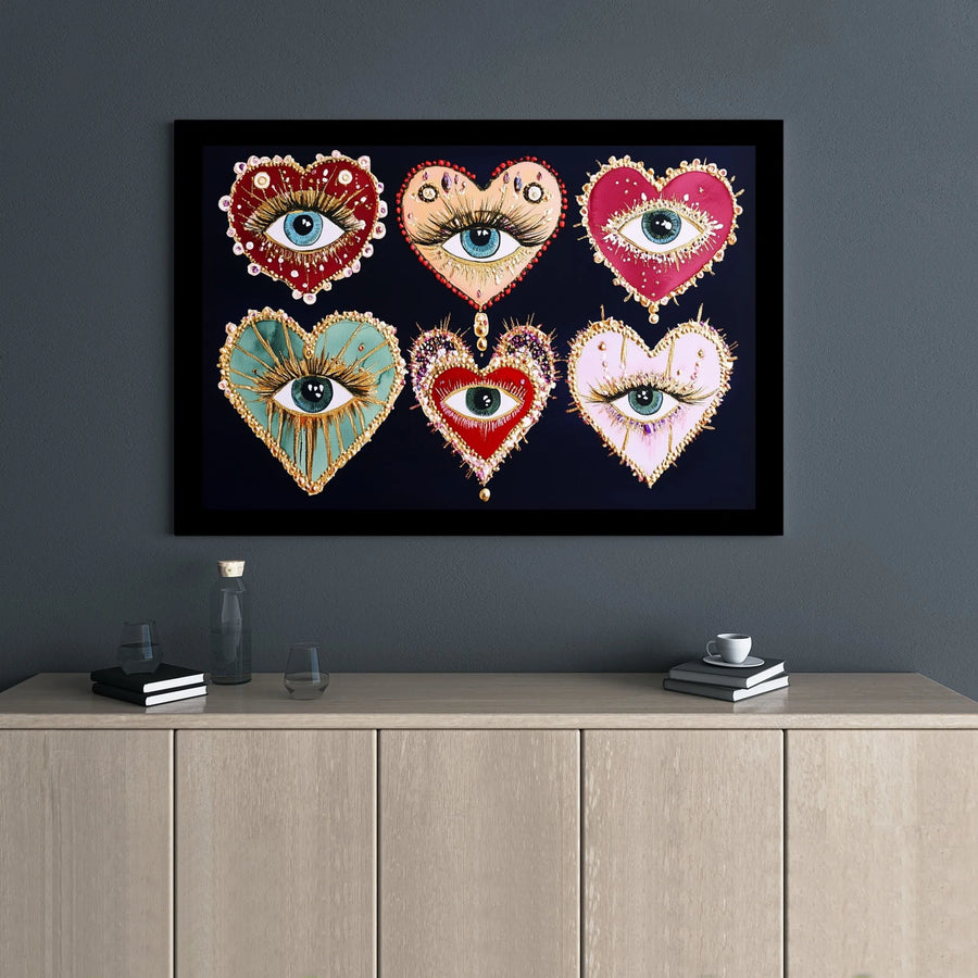 Evil Eye Heart Wall Art | Colorful Boho Aesthetic Canvas Print | Premium 1.25" Gallery Wrap | Spiritual Home Decor Gift for Her