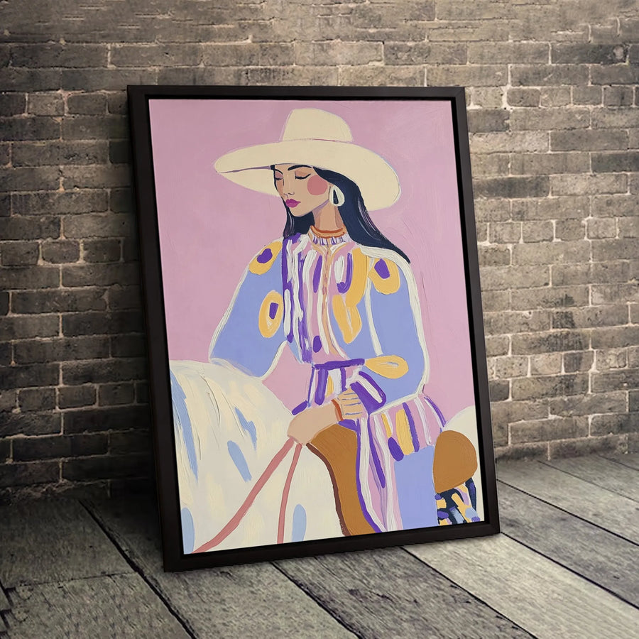 Cowgirl On Horse Canvas Art | Abstract Western Wall Decor | Premium Gallery Wrap Print | Southwestern Boho Style Gift for Her