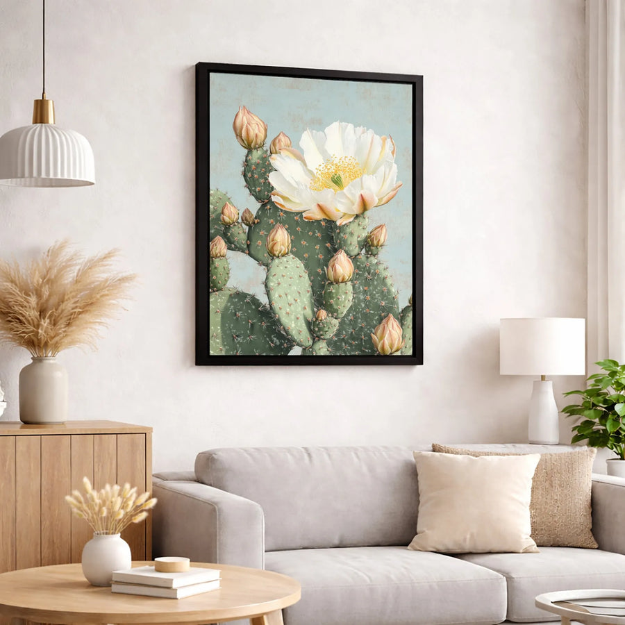 Prickly Pear Cactus Canvas Wall Art | Vintage Botanical Flower Print | 1.25-Inch Gallery Wrap | Southwestern Home Decor Gift for Plant Lovers