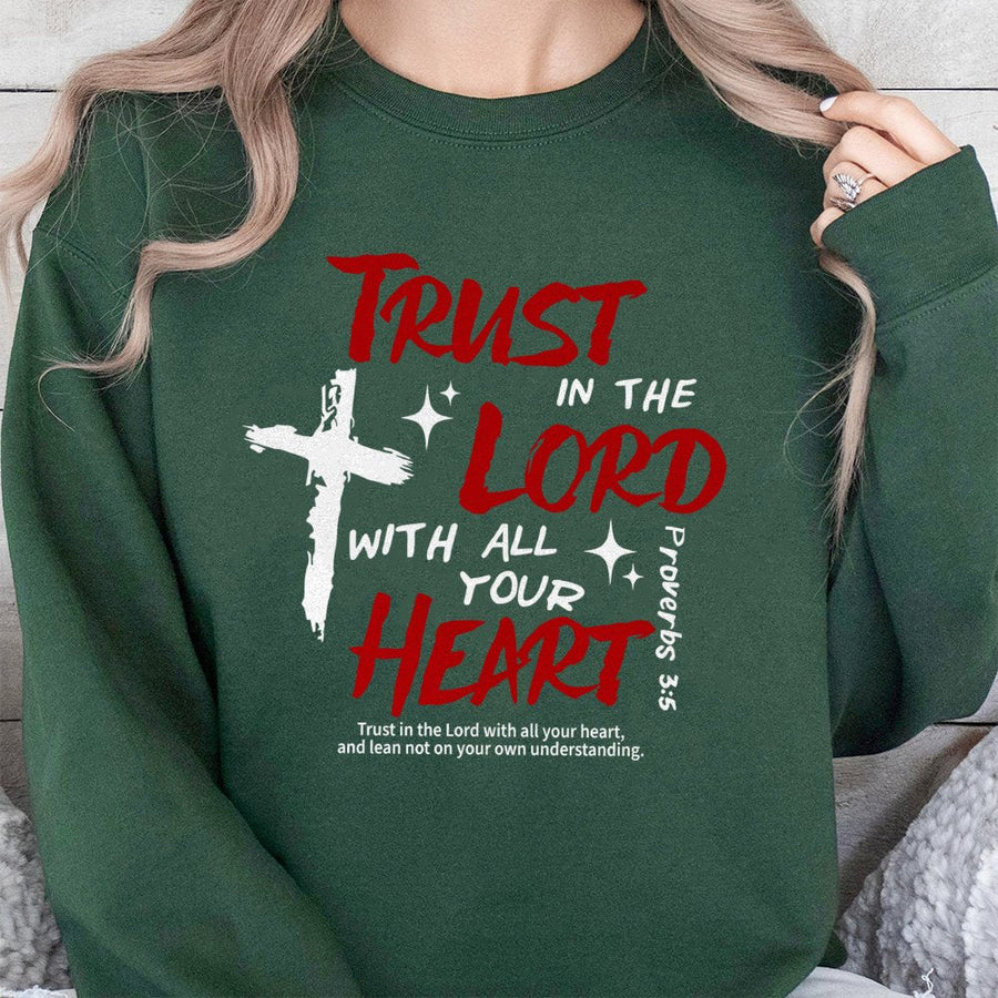 Trust In The Lord Sweatshirt | Proverbs 3:5 Bible Verse Graphic | Premium Cotton Blend | Christian Faith Gift for Men and Women