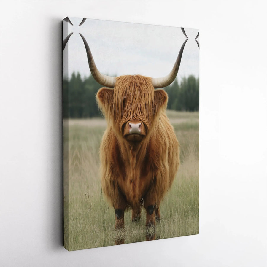 Highland Cow Canvas Wall Art | Shaggy Scottish Cattle Portrait | Premium 1.25" Gallery Wrap | Rustic Farmhouse Home Decor