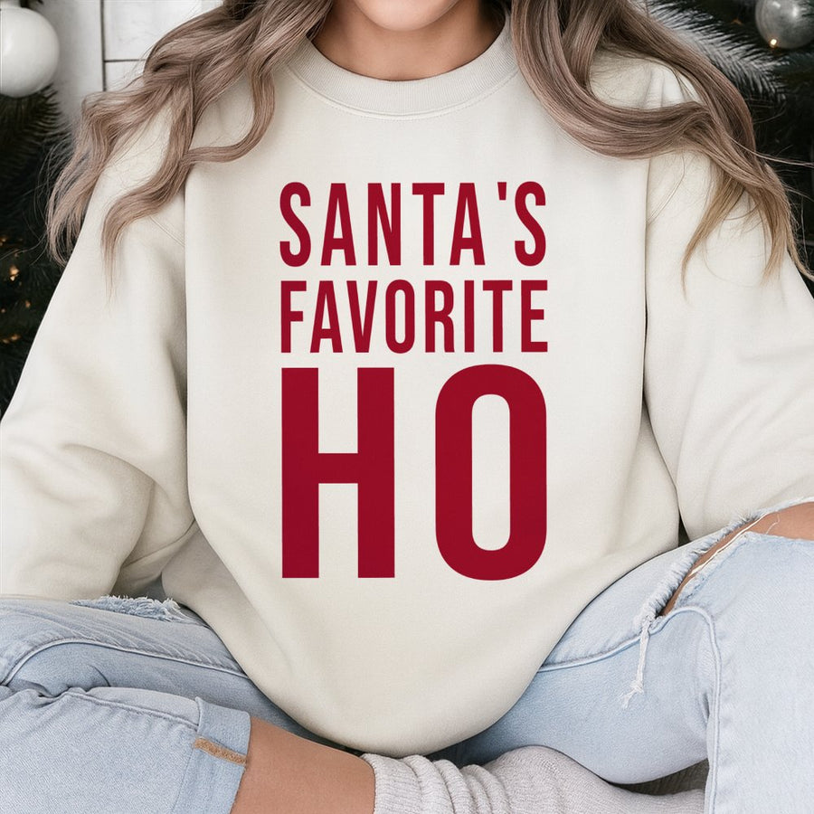 Santa's Favorite Ho Sweatshirt | Funny Christmas Graphic Pullover | Premium Cotton Blend | Sassy Holiday Gift for Women