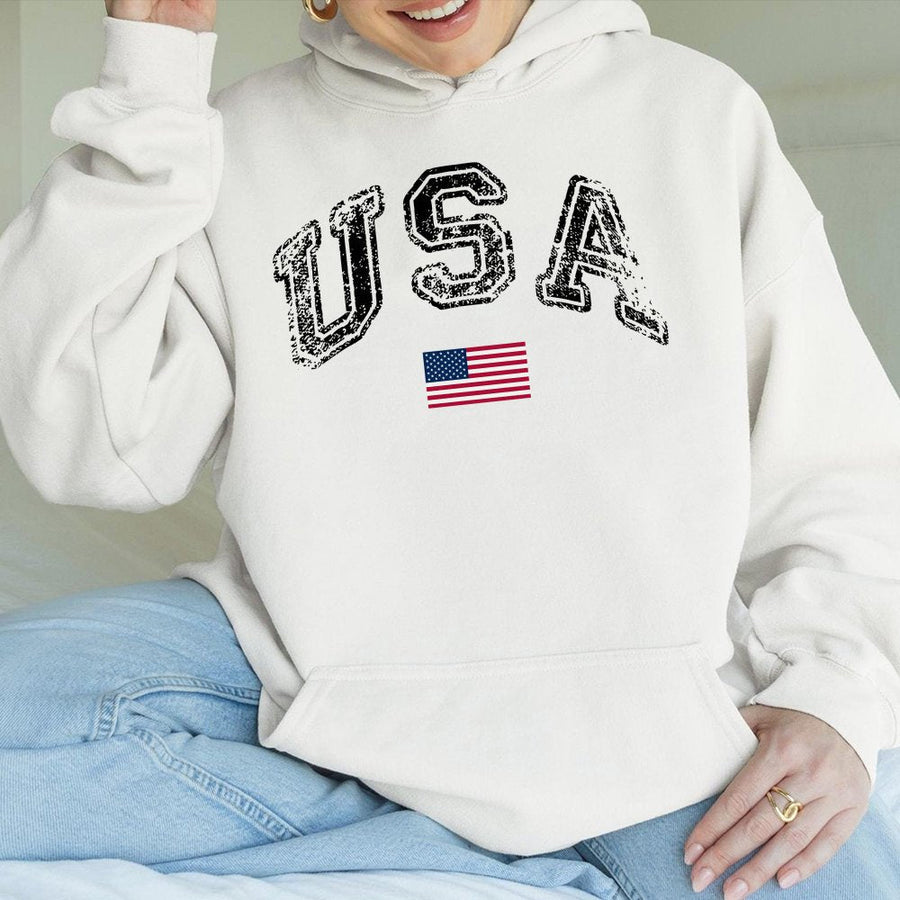 USA Flag Hoodie | Vintage American Patriotic Graphic | Premium Cotton Blend Sweatshirt | Unisex 4th of July Gift for Men and Women