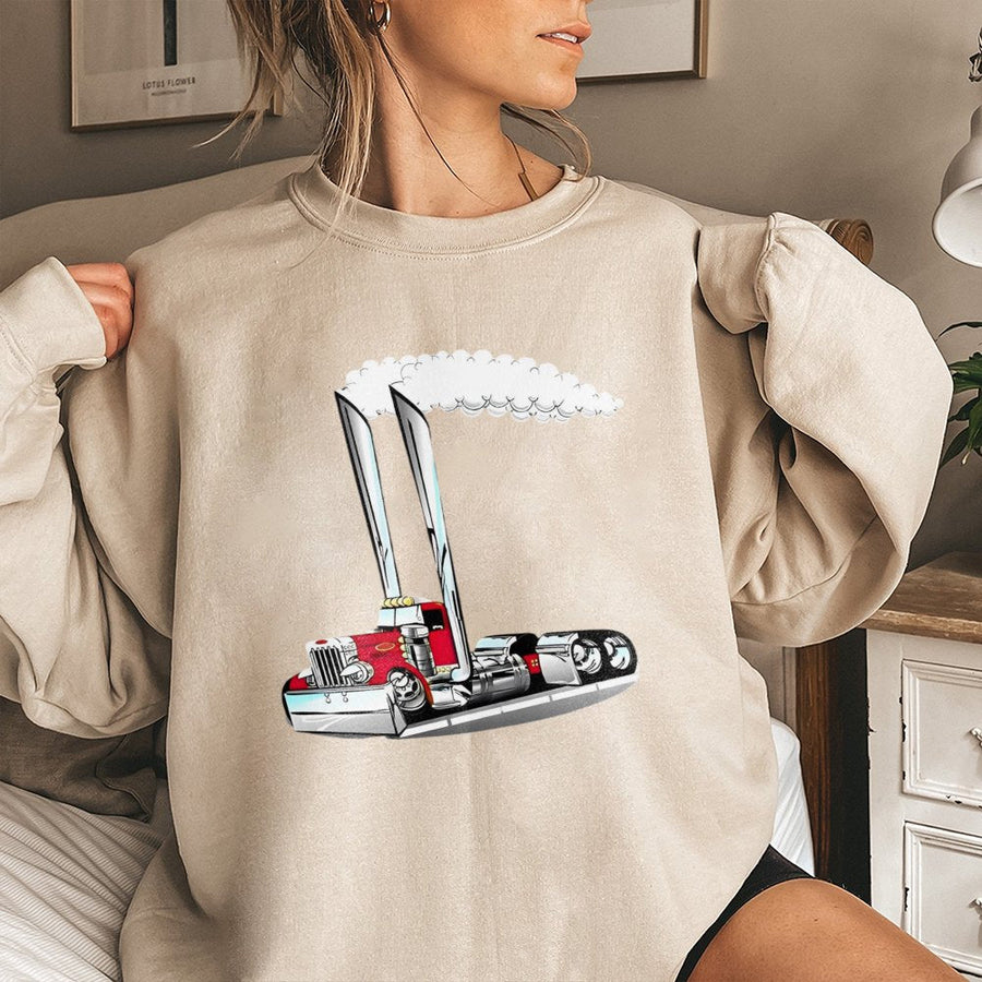 Semi Truck Sweatshirt | Vintage Cartoon Big Rig Design | Premium Cotton Blend | Gift for Truckers and Semi Driver Enthusiasts