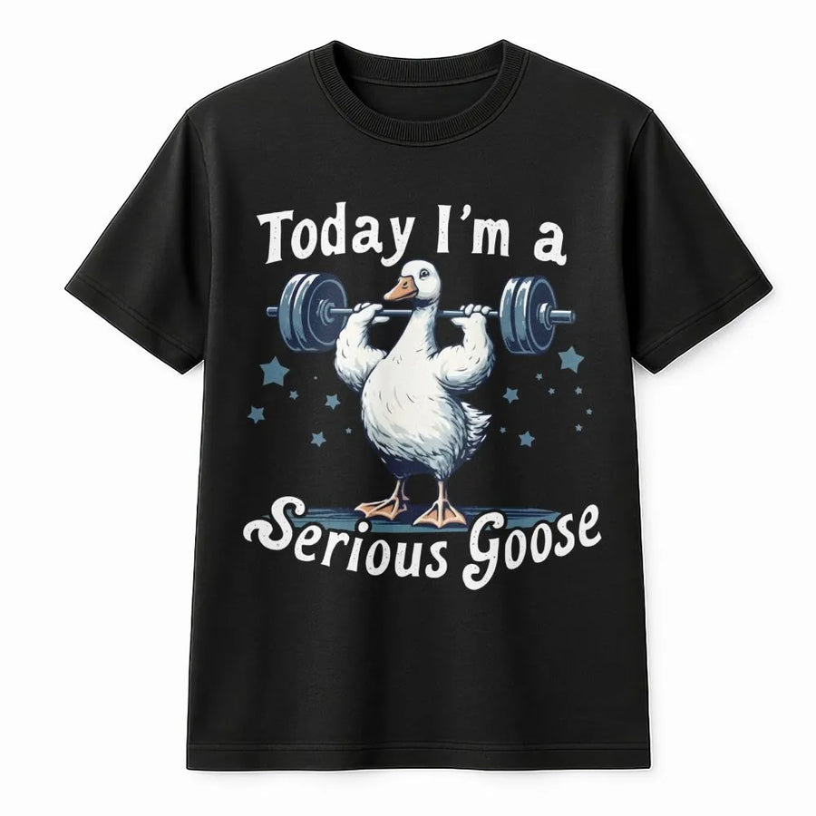 Serious Goose Gym T-Shirt | Funny Lifting Duck Graphic Design | Premium Cotton Workout Tee | Gift for Weightlifter & Fitness Lover