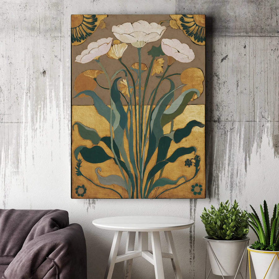 Art Nouveau Floral Canvas Wall Art | Vintage Botanical Illustration | Premium Thick Gallery Wrapped Print | Living Room Decor Gift