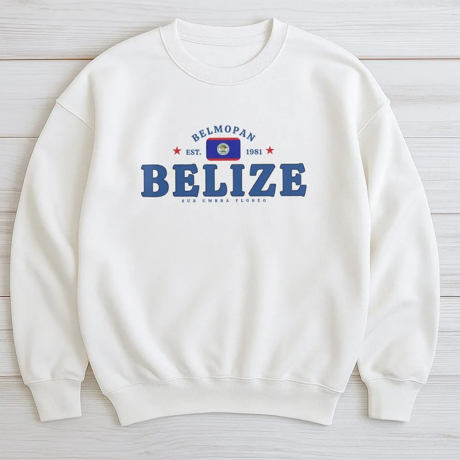 Belize Sweatshirt | Vintage Belmopan Graphic Sweatshirt with National Flag | Soft Cotton-Blend Pullover | Belizean Pride Travel Souvenir Gift