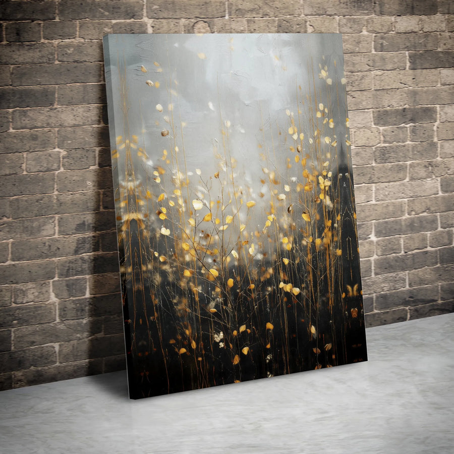Abstract Golden Leaves Canvas Wall Art | Minimalist Botanical Nature Print | Premium 1.25-inch Gallery Wrap | Modern Home Office Decor Gift