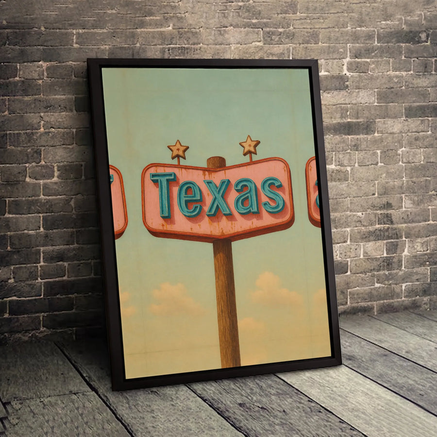 Texas Wall Art | Vintage Road Sign With Stars | Premium 1.25 Inch Gallery Canvas | Rustic Texas Home Decor For Texans