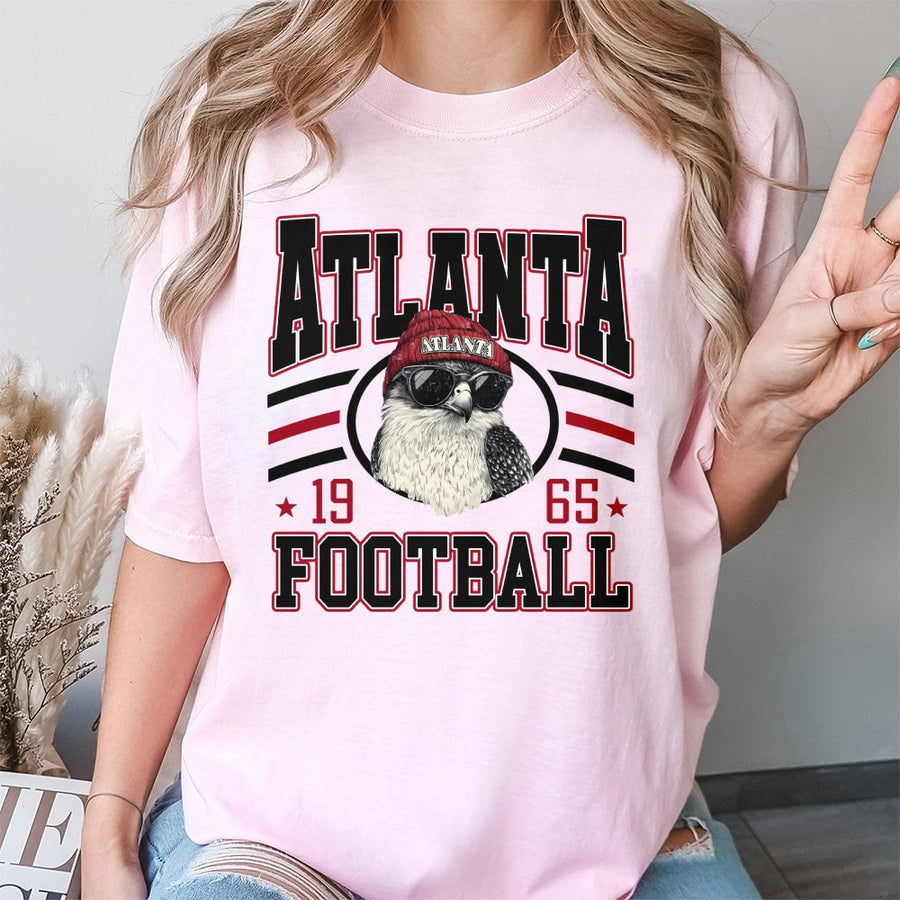 Atlanta Football 1965 With Falcon Wearing A Red Beanie And Sunglasses T-Shirt