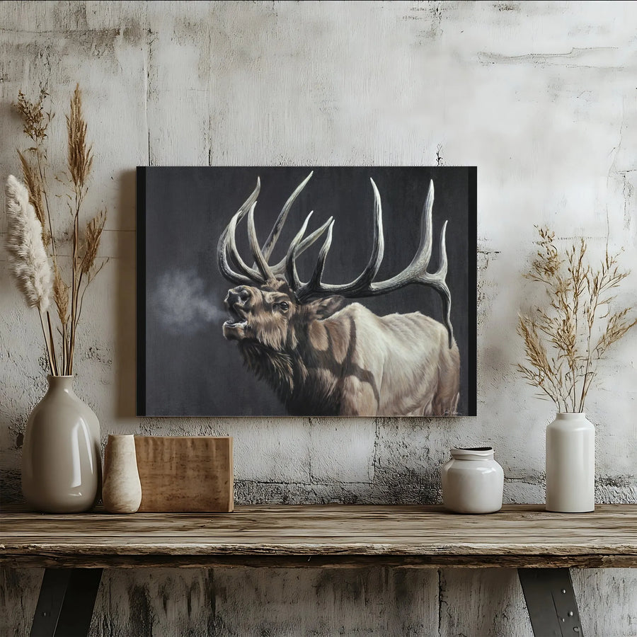 Bugling Bull Elk Canvas Wall Art | Majestic Wildlife Nature Print | 1.25-Inch Gallery Wrap Frame | Rustic Lodge Home Decor Gift