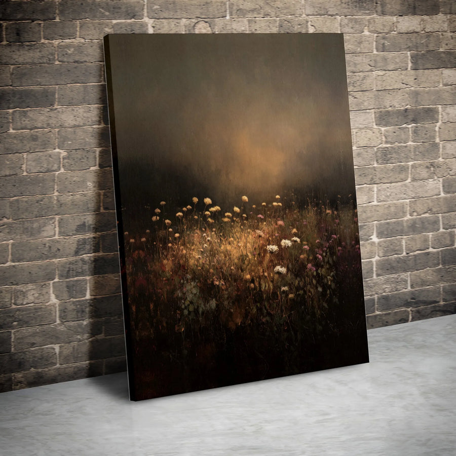 Moody Wildflower Canvas Print | Dark Botanical Painting | Premium Gallery Wrapped Canvas | Modern Farmhouse Living Room Wall Decor Gift