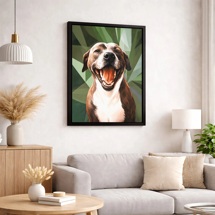Pit Bull Wall Art | Happy Smiling Dog Geometric Green Print | Premium 1.25-Inch Gallery Canvas | Dog Lover Home Decor Gift