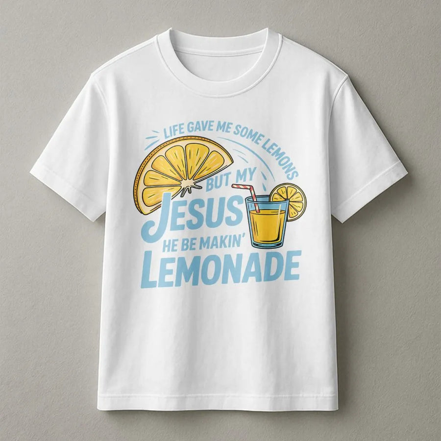 Jesus Made Lemonade T-Shirt | Christian Faith Graphic Tee | Premium 100% Cotton Apparel | Inspirational Religious Gift for Men and Women