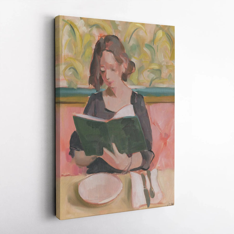 Woman Reading Art Canvas | Impressionist Cafe Scene Painting | Premium Gallery Wrap Canvas | Book Lover Wall Decor Gift