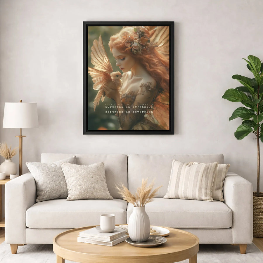 Ethereal Fairy Canvas Art | Softness Is Sovereign Inspirational Quote | Premium Gallery Wrapped Print | Whimsical Fantasy Wall Decor for Bedroom