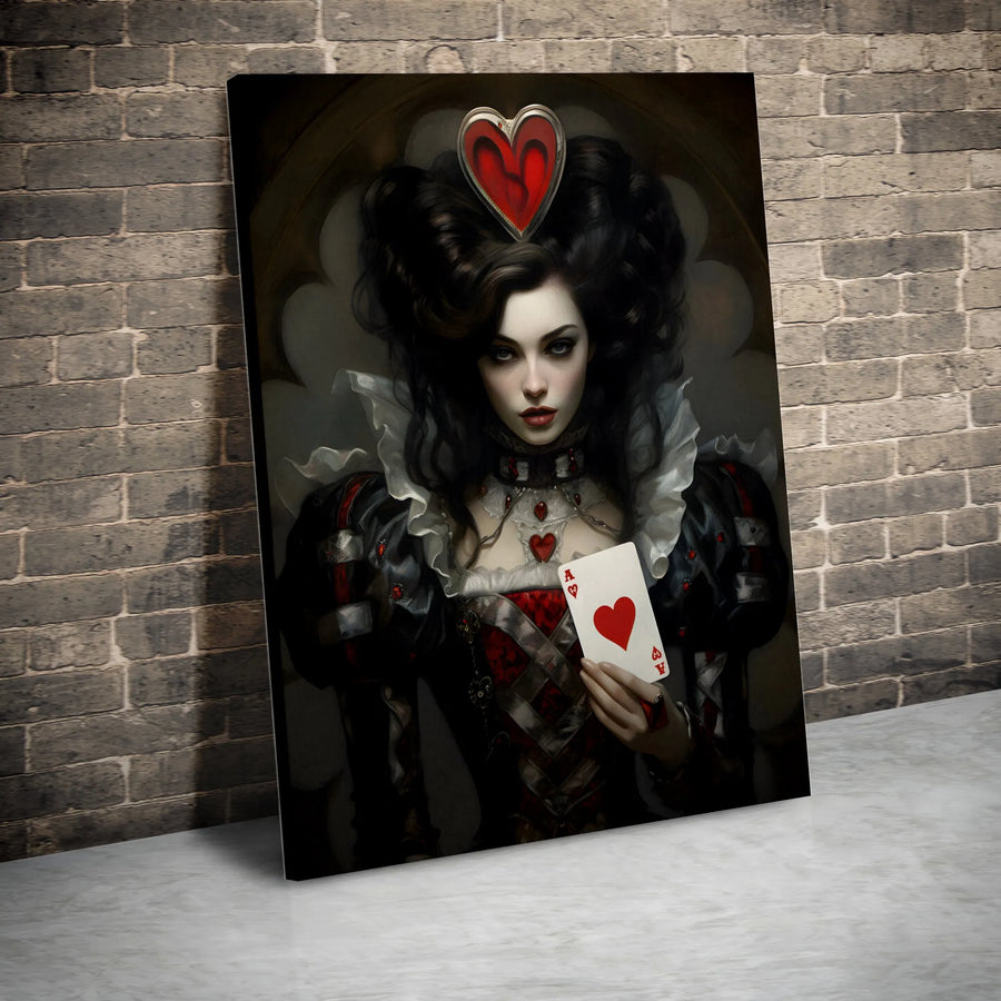 Queen of Hearts Canvas Wall Art | Gothic Queen Portrait with Ace of Hearts | Premium Gallery Quality Print | Dark Fantasy Art for Game Room Decor Gift