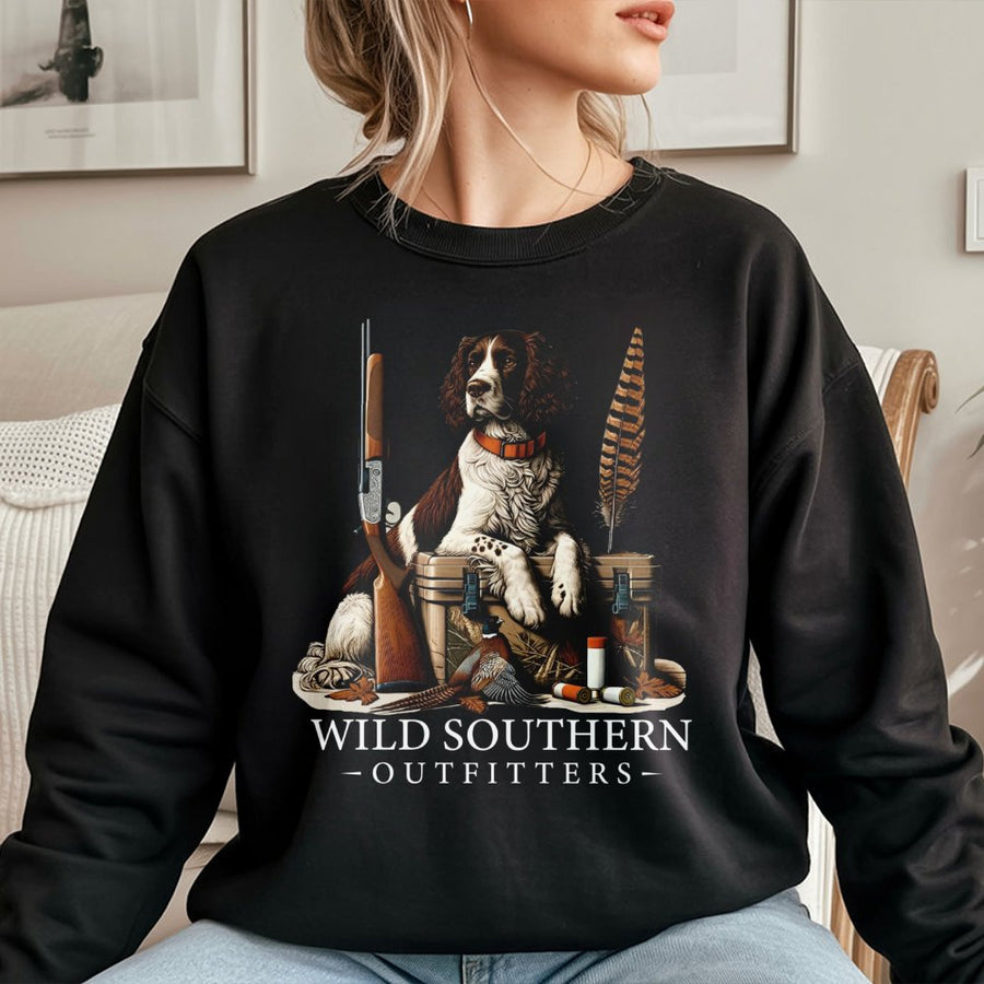 Hunting Dog Sweatshirt | English Springer Spaniel & Pheasant Design | Premium Cotton Blend | Gift for Outdoorsman and Country Wildlife Lover