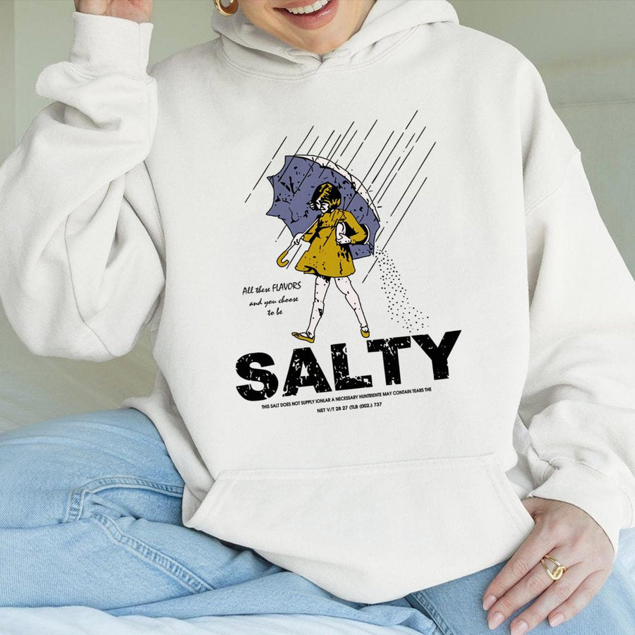Salty Girl Hoodie | Retro Umbrella Graphic Sweatshirt | Premium Cotton-Blend Apparel | Funny Sarcastic Gift for Her & Him