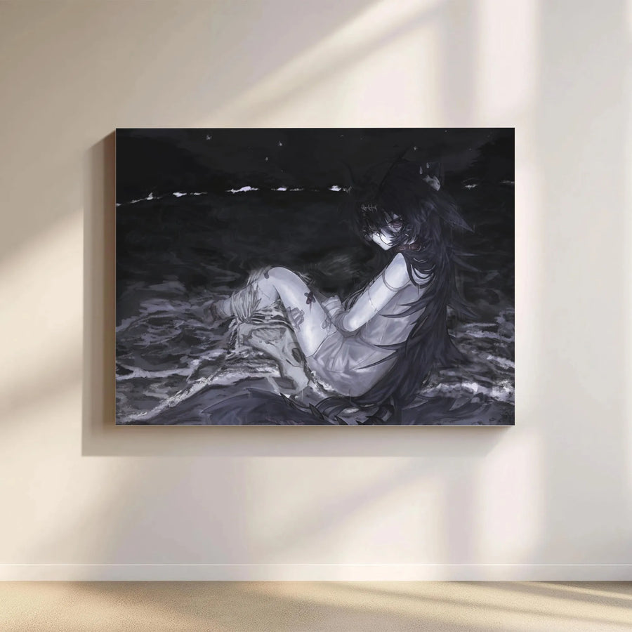 Gothic Anime Girl Canvas Art | Dark Fantasy Water Aesthetic Wall Decor | 1.25-Inch Gallery Wrap Print | Edgy Room Decor for Anime Fans