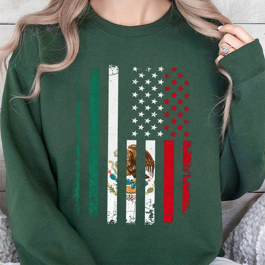 Mexican American Flag Sweatshirt | Distressed Heritage Graphic Print | Premium Cotton Blend | Gift For Latino Pride & Cultural Identity