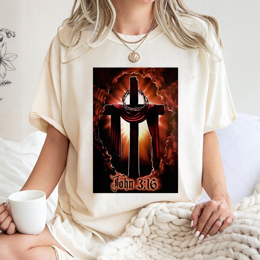 John 3:16 Christian T-Shirt | Vintage Cross Graphic Tee | 100% Cotton Premium Quality | Faith-Based Religious Gift for Men and Women