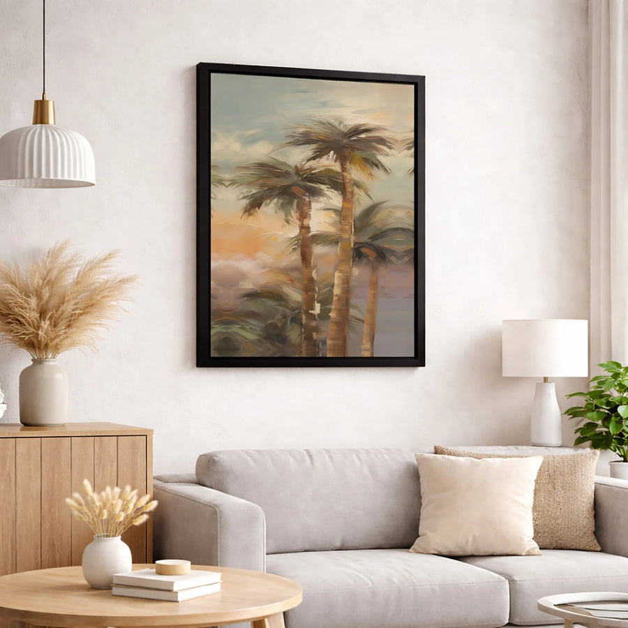 Palm Tree Canvas Wall Art | Impressionist Sunset Beach Scene | Premium Fade-Resistant Gallery Wrap | Tropical Home Decor Gift