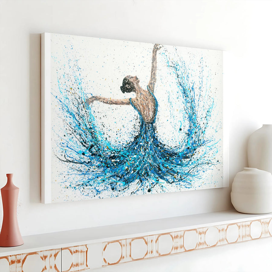 Abstract Ballerina Canvas Print | Blue Splatter Paint Dancer Art | 1.25" Gallery Wrap | Modern Home Decor Gift for Her