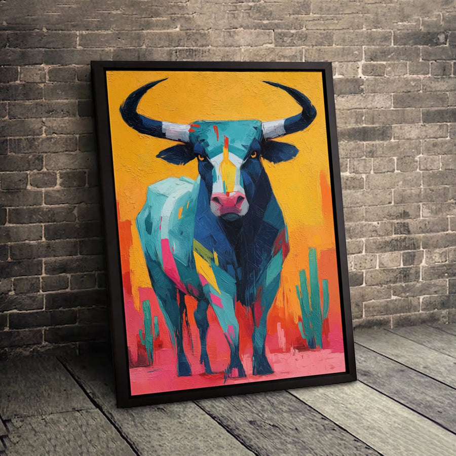 Southwestern Bull Wall Art | Abstract Desert Cattle Canvas Print | Premium Gallery-Wrapped Decor | Modern Animal Home Decor Gift