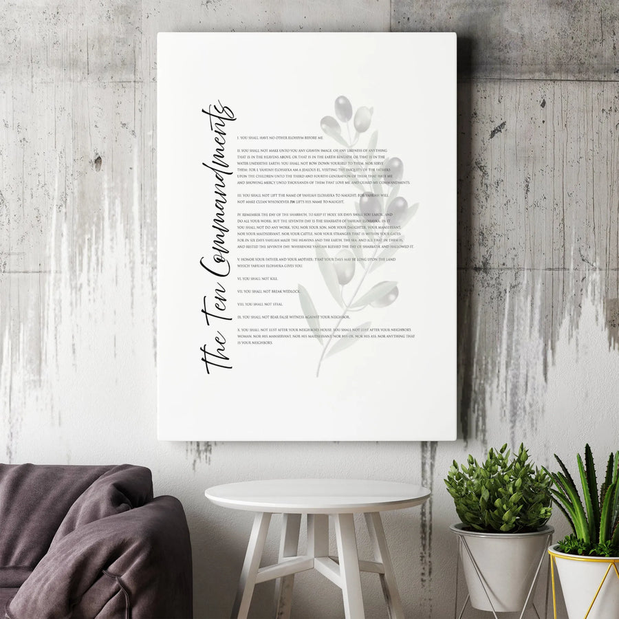 Ten Commandments Wall Art | Yahuah Elohiym Sacred Text Print | Premium Gallery Wrap Canvas | Religious Home Decor Gift