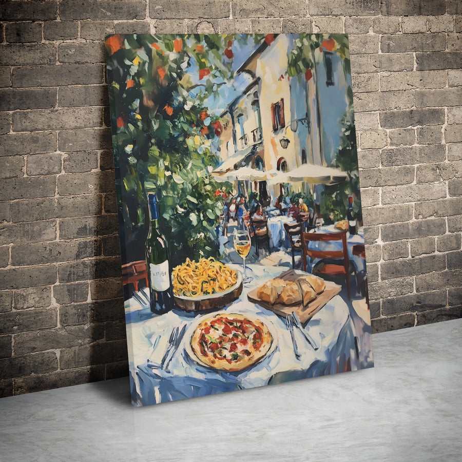 Italian Cafe Canvas Art | Impressionist Foodie Kitchen Wall Decor | Premium Gallery Wrap Print | Gift for Home and Restaurant