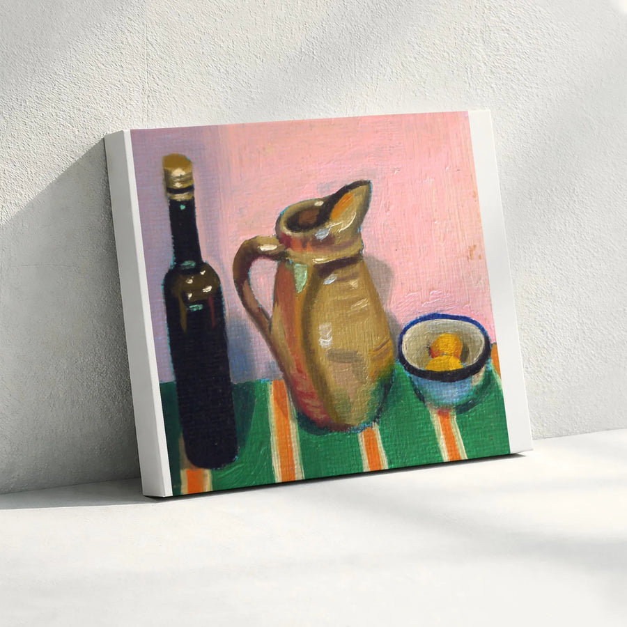 Still Life Canvas Art Print | Colorful Pitcher and Bottle Painting | Premium Gallery Wrapped Canvas | Dining Room & Kitchen Decor Gift