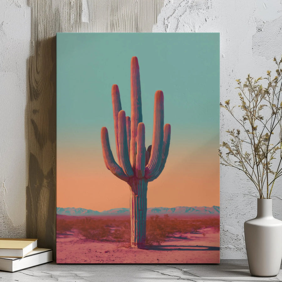 Saguaro Cactus Desert Wall Art | Vibrant Sunset Landscape Canvas Print | Premium 1.25-inch Gallery Wrap | Southwest Home Decor Gift