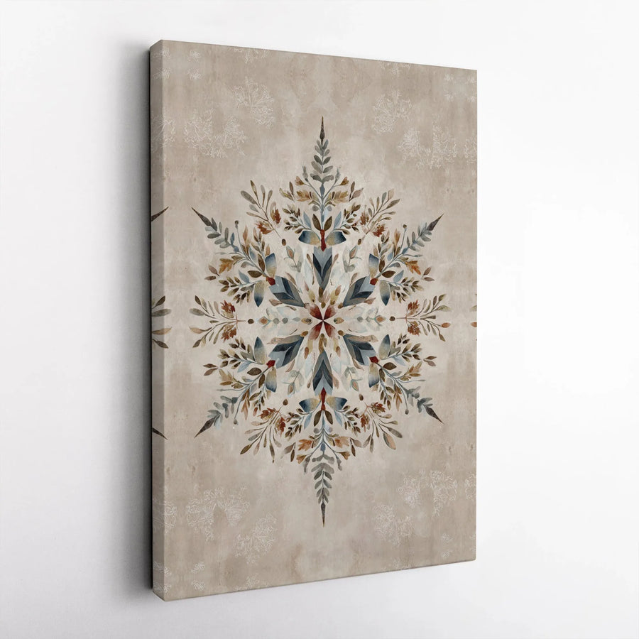 Botanical Mandala Wall Art | Watercolor Leaf Symmetry Print | Premium Gallery Wrapped Canvas | Minimalist Nature Home Decor Gift