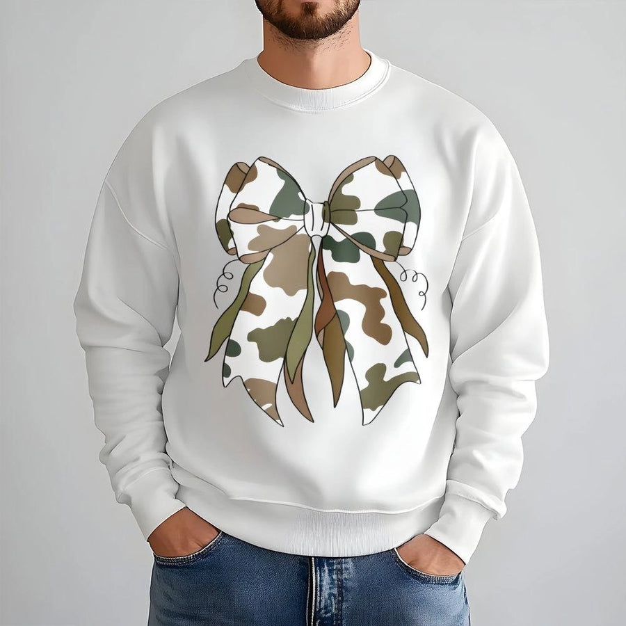Camo Bow Sweatshirt | Trendy Coquette Aesthetic Graphic Print | Premium Cotton Blend Unisex Crewneck | Cute Fall Gift For Women And Teen Girls