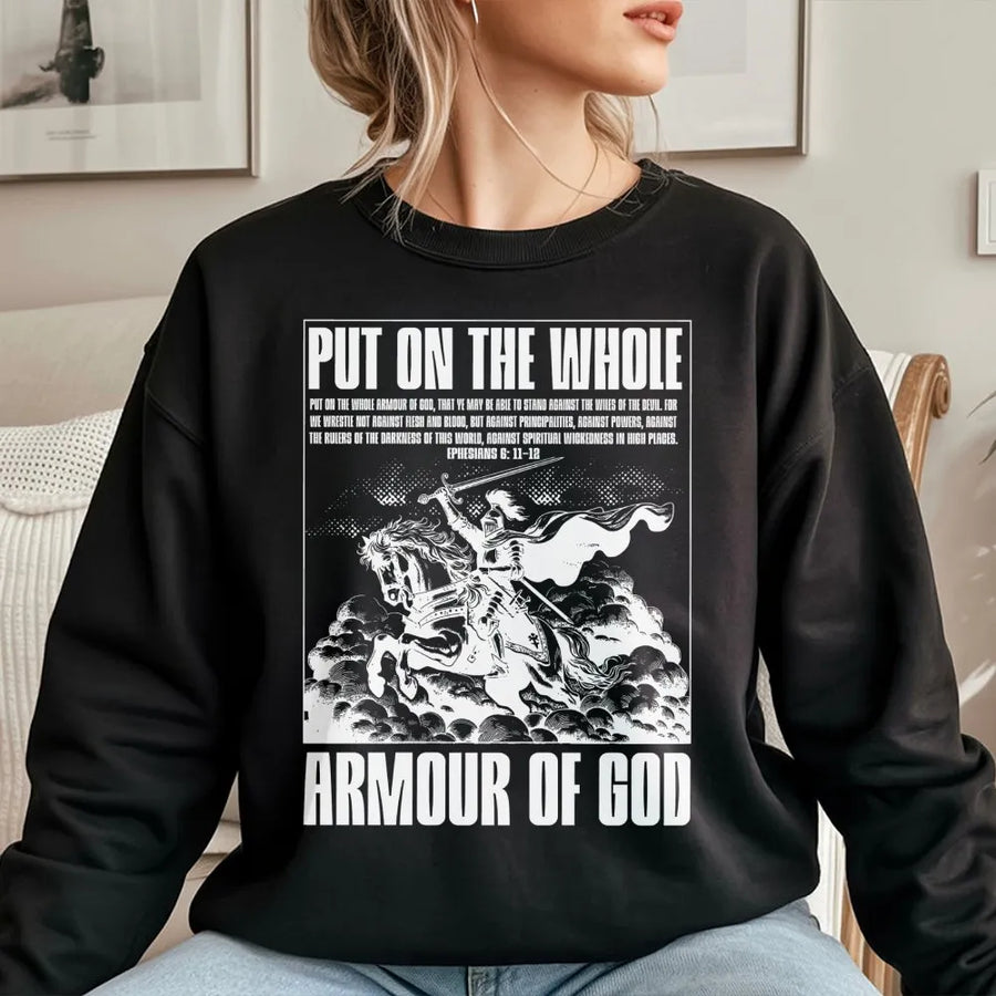 Armour Of God Sweatshirt | Ephesians 6:11-12 Bible Verse Graphic | Premium Cotton-Poly Blend | Religious Christian Gift For Men And Women