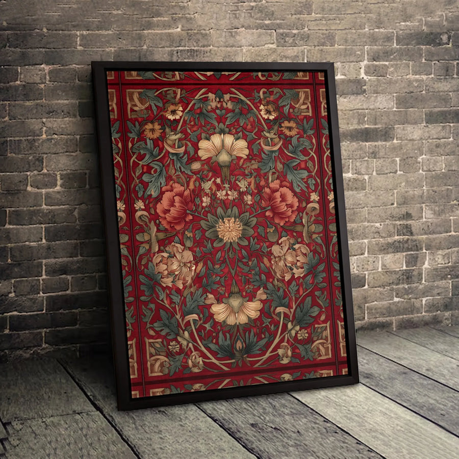 William Morris Style Canvas Wall Art | Vintage Red Floral Tapestry Print | 1.25 Inch Gallery Wrap | Premium Home Decor Gift