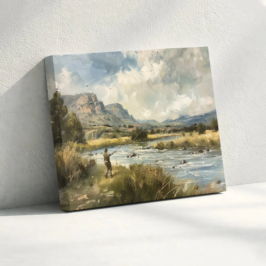 Fly Fishing Wall Art | Impressionist Mountain River Landscape Canvas | Premium Gallery-Wrapped Decor | Gift for Fisherman