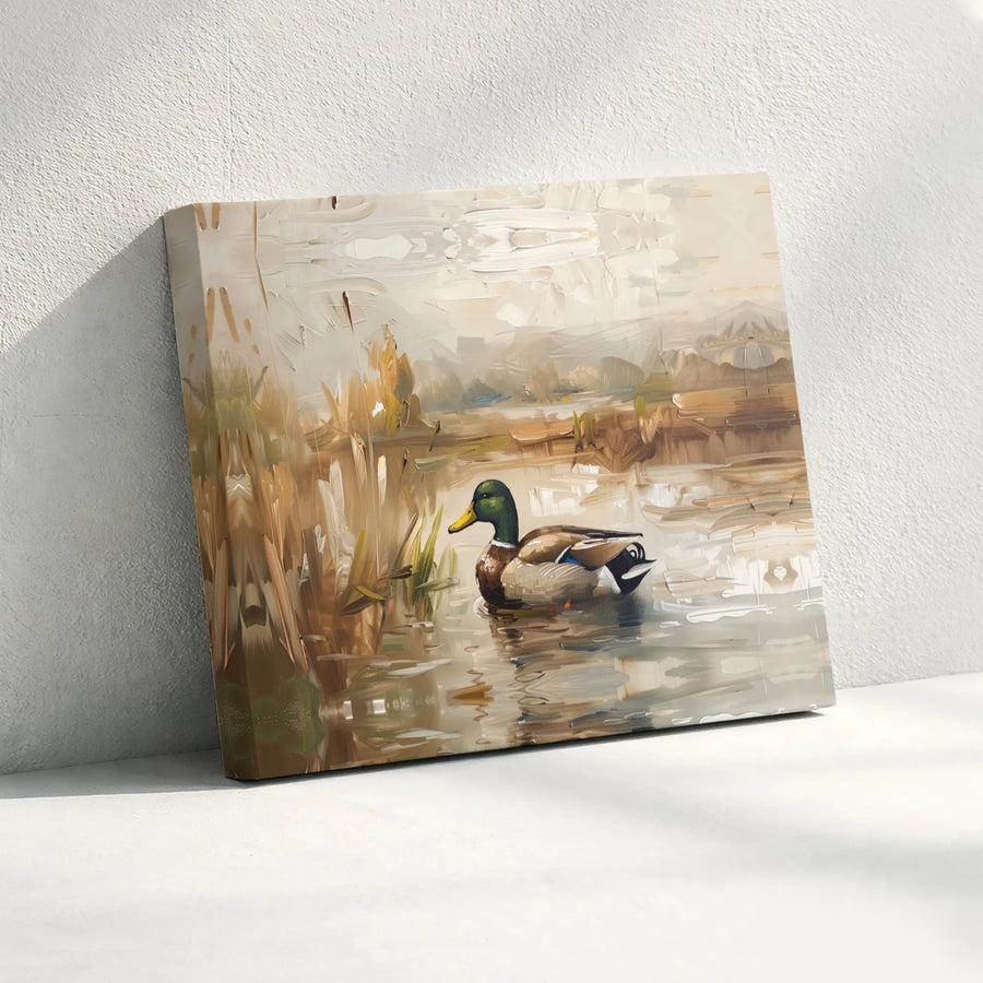 Mallard Duck Canvas Wall Art | Impressionist Pond Landscape Print | Premium 1.25" Gallery Wrap | Nature Lover Home Decor Gift