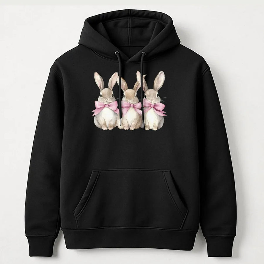 Easter Bunny Hoodie | Coquette Bow Aesthetic Rabbit Graphic | Soft Cotton Blend Unisex Pullover | Cute Spring Holiday Gift for Her
