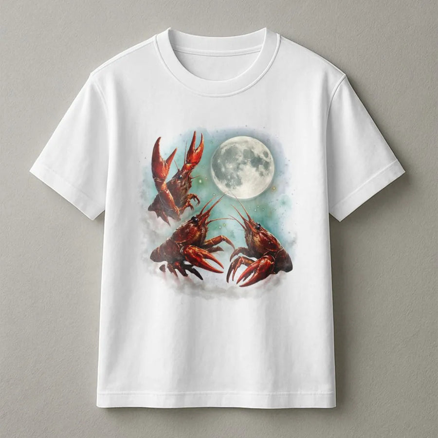 Crawfish Moon T-Shirt | Surreal Lobster Full Moon Graphic | Cozy Cotton Blend Pullover | Gift for Seafood Lover