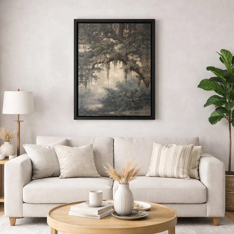 Southern Oak Tree Canvas Art | Vintage Spanish Moss Landscape Print | 1.25 Inch Gallery Wrap | Nature Wall Decor for Home Office