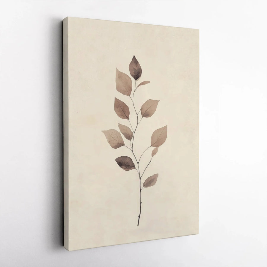 Minimalist Botanical Leaf Canvas Wall Art | Earth Tone Neutral Line Drawing | Premium 1.25 inch Gallery Wrap | Modern Home Decor Gift