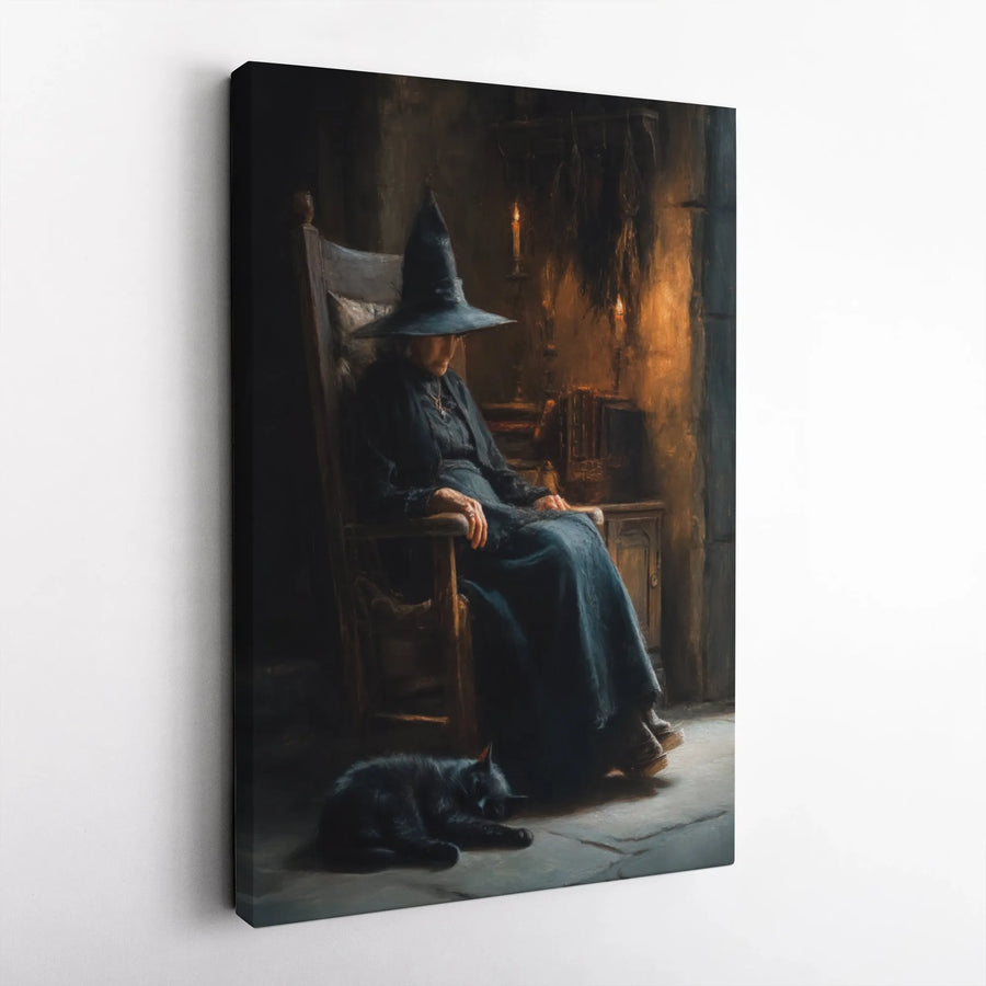 Sleeping Witch Canvas Wall Art | Dark Academia Gothic Decor | Premium Gallery Wrap Print | Halloween Home Gift for Witchy Aesthetic Lovers