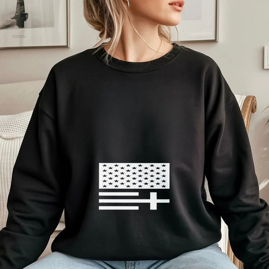 Christian Cross Sweatshirt | I Know A Guy Modern Flag Graphic | Soft Cotton Blend Crewneck | Religious Faith Based Gift for Men & Women