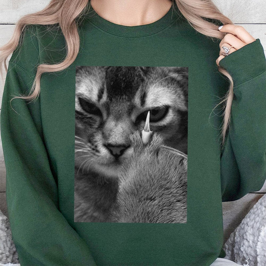 Angry Cat Sweatshirt | Sassy Meme Graphic Print | Premium Cotton Blend | Funny Unisex Gift for Cat Lovers