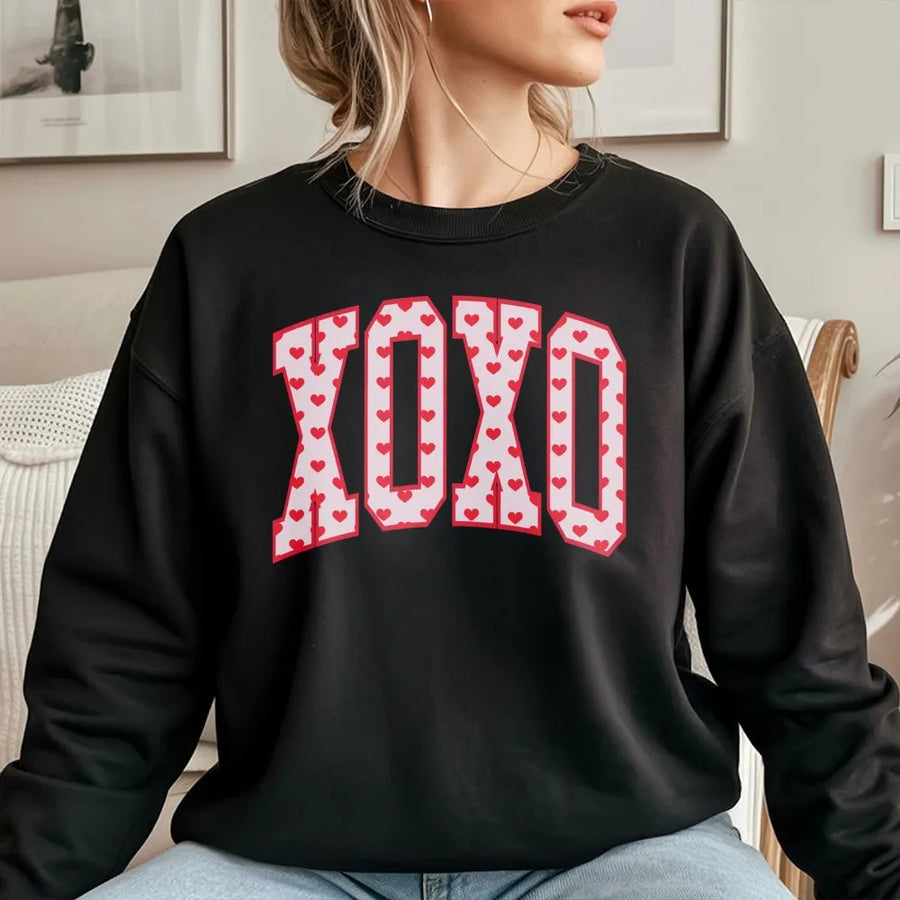XOXO Valentine's Day Sweatshirt | Heart Pattern Graphic Print | Premium Cotton Blend | Romantic Gift for Girlfriend or Wife